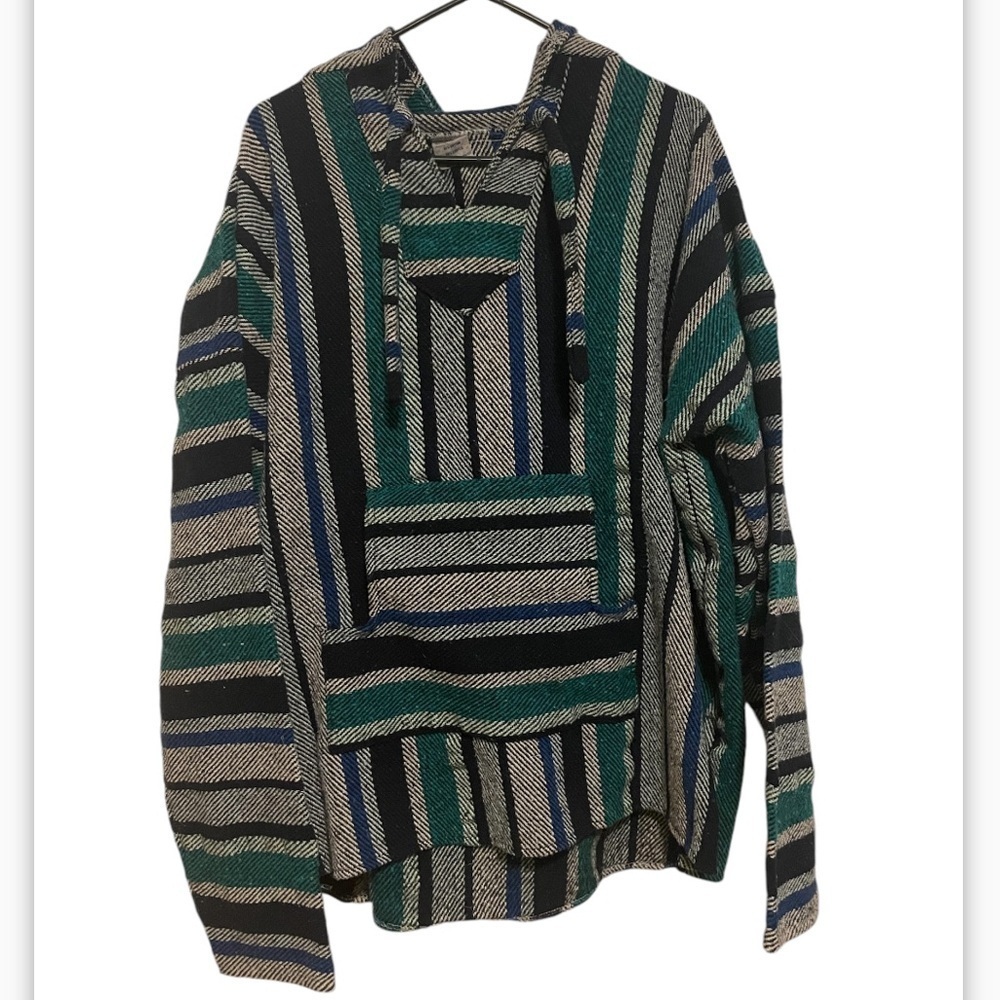 Green Striped Baja Pullover Drug Rug Hoodie